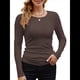 thumbnail image 1 of Camisetas Básicas Ajustadas Informales de Cuello Redondo y Larga Acanaladas para Mujer Marrón M, 1 of 6