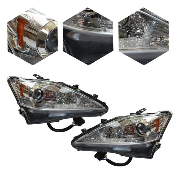 For 2006-2013 Lexus IS250 IS350 LED DRL Halogen Projector Headlights Chrome Headlamps Left & Right Side