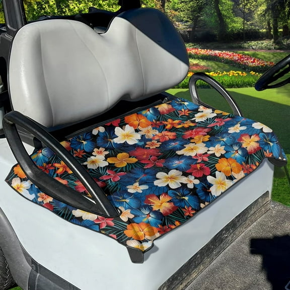 Renewold Golf Cart Seat Cover Soft Golf Cart Seat Towel Blanket Fits for EZGO Yamaha Club Cars and More 2-Seat Golf Cart, Tropical Frangipani Hibiscus Palm Leaf