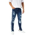 thumbnail image 3 of TFFR Men's Slim Jeans Ragged Design Side Stripe Print Mid Waist Zip Button Straight Casual Pencil Trousers, 3 of 9