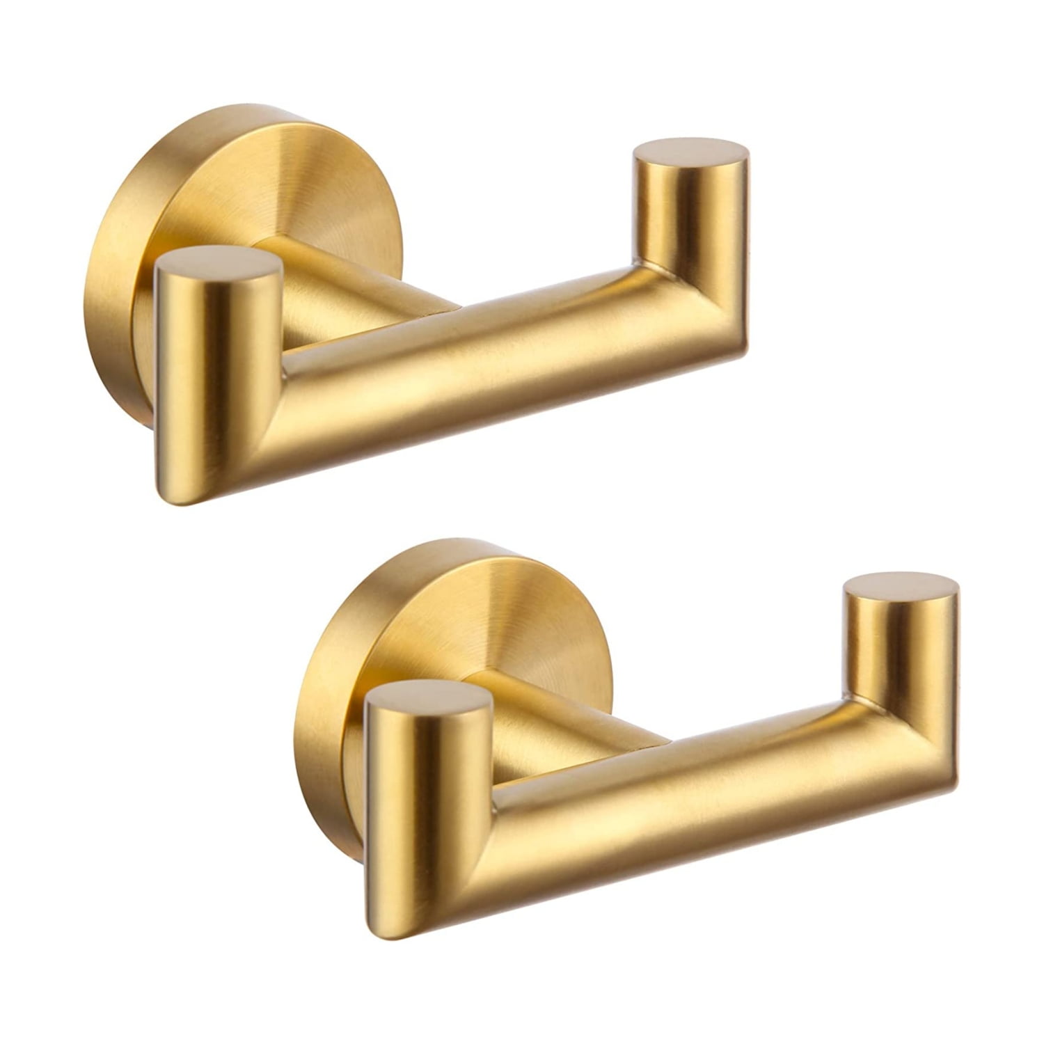 NIERBO Towel Double Hook Brushed Gold 2 PCS, Stainless Steel Bathroom Hand Towel Holder, Double Robe Hook, Wall Mount