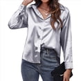 thumbnail image 2 of Blusas de Satén con Cuello en V y Larga para Mujer, Blusas de Seda de Verano, Moda 2025 Gris L, 2 of 9