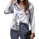thumbnail image 2 of Blusas de Satén con Cuello en V y Larga para Mujer, Blusas de Seda de Verano, Moda 2025 Gris M, 2 of 9