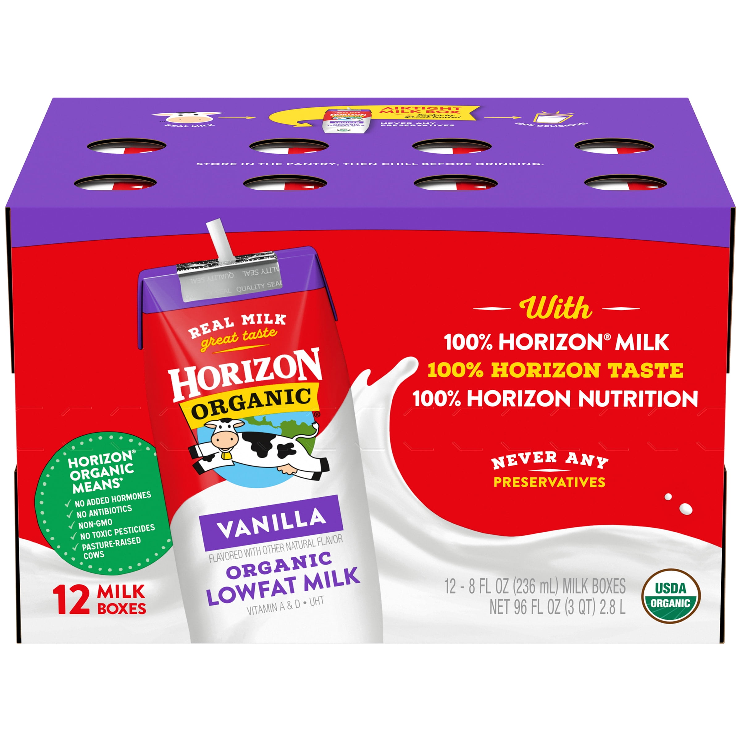 Horizon Organic 1 Lowfat UHT Vanilla Milk, 8 Oz., 12 Count