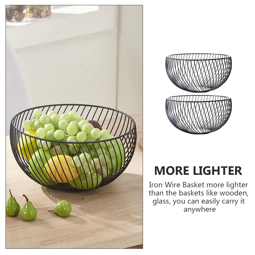 HEMOTON 2 Pcs Extra Large Fruit Bowl Delicate Fruit Basket 25.00X25.00X13.50CM Black