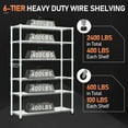 thumbnail image 3 of Ktaxon 6 Tier Wire Shelving with Wheels, 46"D x 18"W x 82"H Multifunctional Storage Rack Metal Garage Shelves Organizer, Capacity for 2400lbs, White, 3 of 23