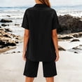thumbnail image 6 of Mifsaly 2 Piece Short Sets for Women Summer Cotton Linen Short Sleeve V Neck Collared Shirts and Elastic Waist Shorts with Pockets Black,XXL, 6 of 8