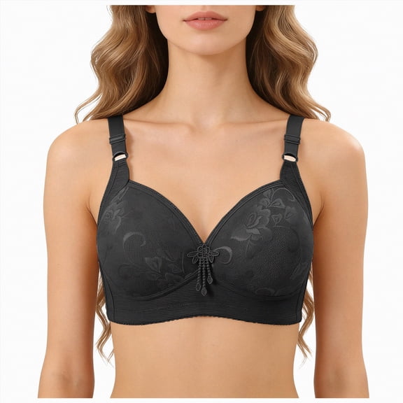 Kpoplk Jelly Racerback Bras for Women Wireless Push Up Bra Seamless Supportive Full Coverage Convertible T-Shirt Bralettes Size XXL,Black