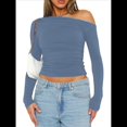 thumbnail image 1 of Blusa Informal de Larga con Cuello y Hombros Descubiertos para Mujer, Ajustada, para Salir, Estilo Y2K Azul Mar XL, 1 of 7