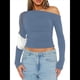thumbnail image 1 of Blusa Informal de Larga con Cuello y Hombros Descubiertos para Mujer, Ajustada, para Salir, Estilo Y2K Azul Mar M, 1 of 7