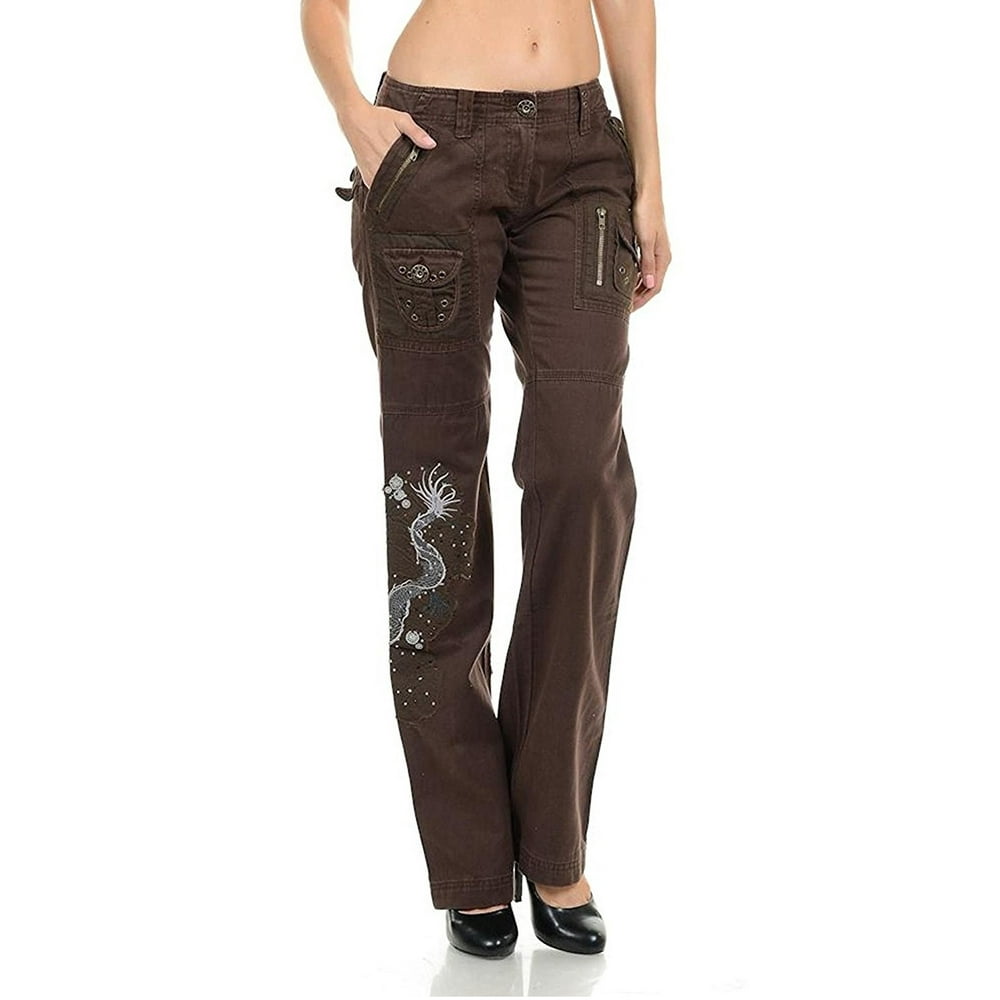 Lucy - Womens Hipster Cargo Multi Pocket Combat Trousers Leisure Army Casual Pants with Designs