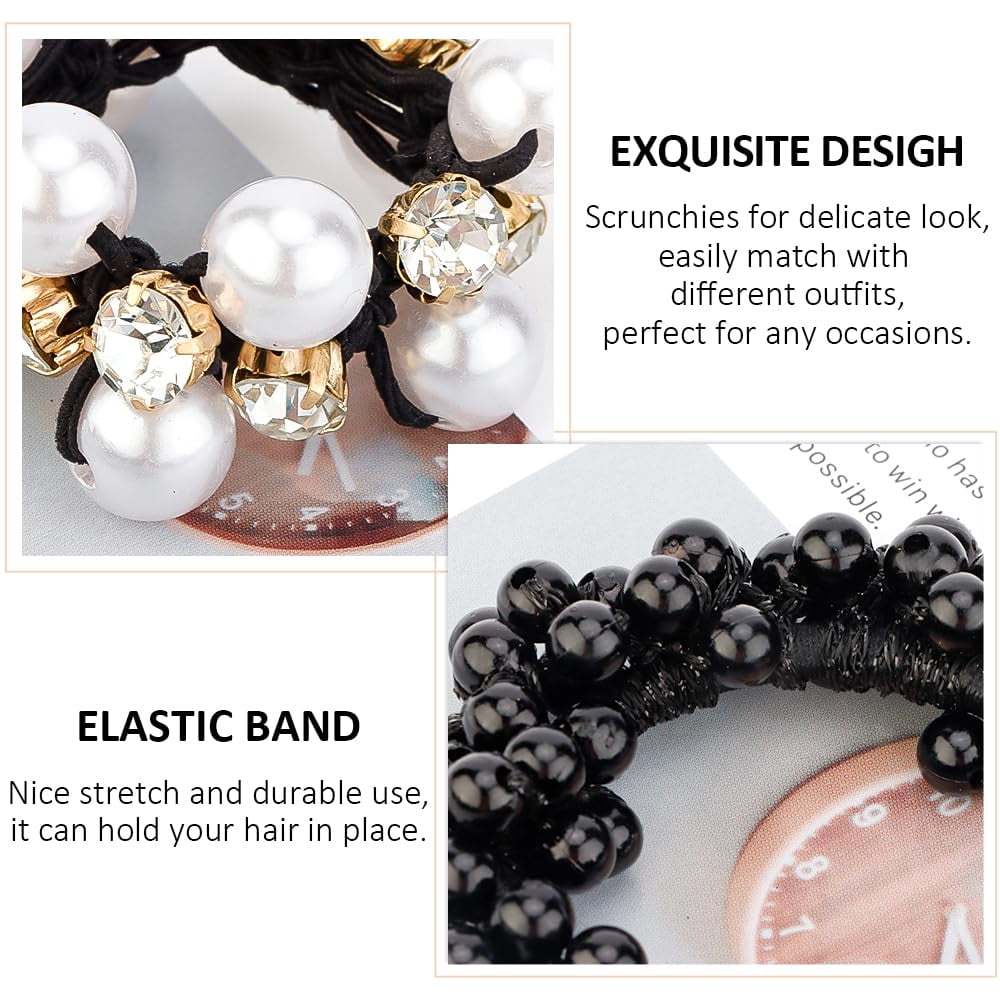 9pcs Black Hair Ties Elastic Hair Scrunchies Hold Crystal Pearls Beads Bulk Hair Ropes Stretchy Handmade Hair Accessories For Women Girls,diy Hand Tools Kits,springtok