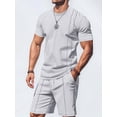 thumbnail image 5 of Men'S 2 Piece Outfits Short Sleeve Casual Shirt and Shorts Sets Light Gray XXL, 5 of 7