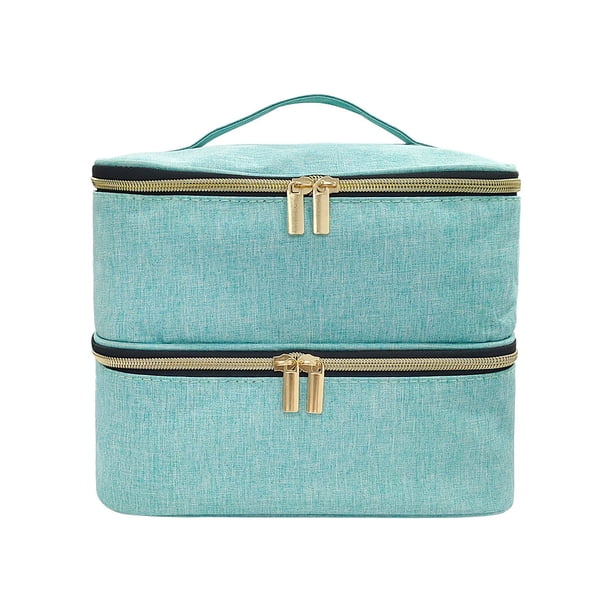 Estante de almacenamiento de esmalte de uñas morado, caja de viaje de maquillaje de uñas de doble capa, bolsa de almacenamiento de esmalte de uñas con aceite esencial, bolsa de viaje para cosméticos
