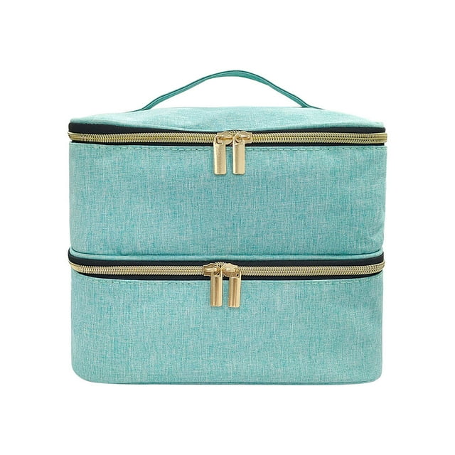 Estante de almacenamiento de esmalte de uñas morado, caja de viaje de maquillaje de uñas de doble capa, bolsa de almacenamiento de esmalte de uñas con aceite esencial, bolsa de viaje para cosméticos