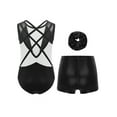 thumbnail image 2 of TSSOE Kids Girls 3-Piece Set Athletic Unitards Gymnastics Leotards Tumbling Clothes Ballet Dance Biketards White&Black 12, 2 of 7