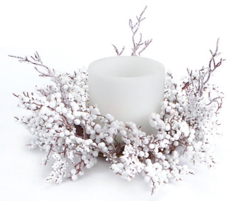 4 Artificial Christmas Pillar Candle Centerpieces With Snow