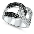 thumbnail image 4 of Weave Wrap White Black Cubic Zirconia Ring .925 Sterling Silver Band Jewelry Female Male Size 8, 4 of 4