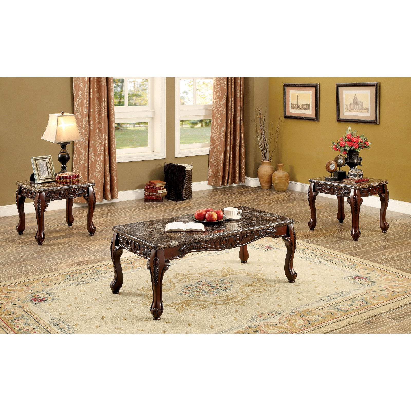 Excelent 3 piece faux marble coffee table set Furniture Of America Tollero Traditional Style 3 Piece Faux Marble Coffee Table Set Walmart Com