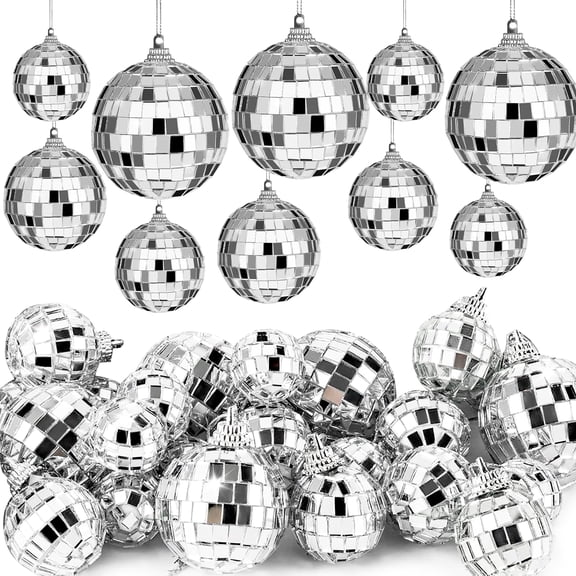 Topsome 30 Pcs Disco Ball Decorations, Assorted Size Mirror Disco Balls Reflective Hanging Mini Disco Balls Silver Ornaments for Disco Themed Party, Wedding, Christmas, Stage, Home Decor