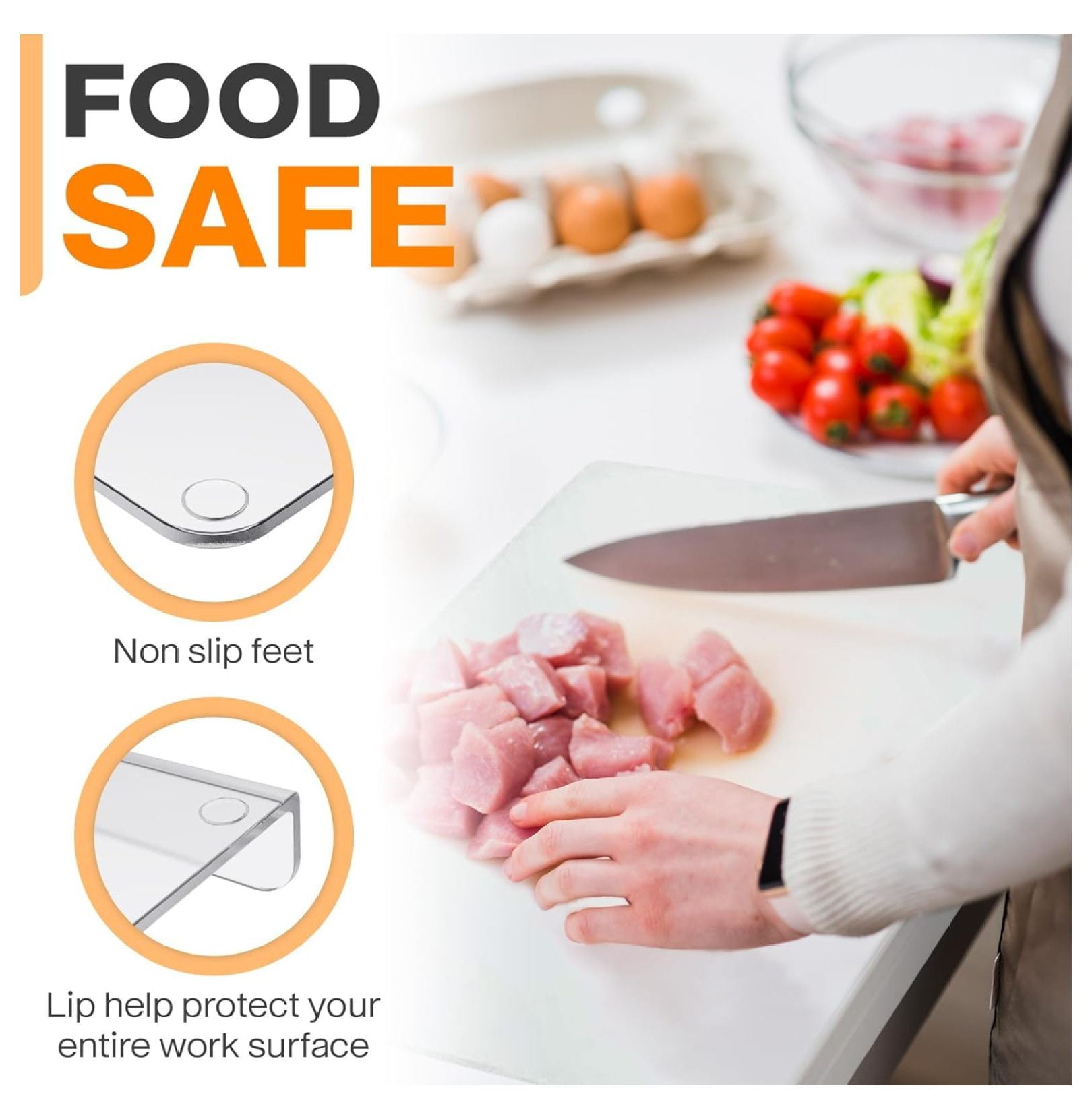 Clear Cutting Board for Countertop – 24 x 18-inch Acrylic Cutting Boards for Kitchen Counter – Food-Grade Acrylic Chopping Board with – Non-Slip Feet