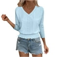thumbnail image 2 of Hxshgdsn Womens Tops Women's V-Neck Blouse 2025 3/4 Sleeve Solid Color Summer Chic Essentials Fall Outfits For&nbsp;Women&nbsp;2025 Light Blue S, 2 of 9