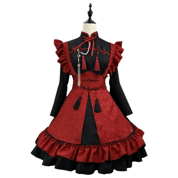 Kawaii Lolita Maid Dress with Embossed Jacquard Details Cute Outfit for Girls & Women