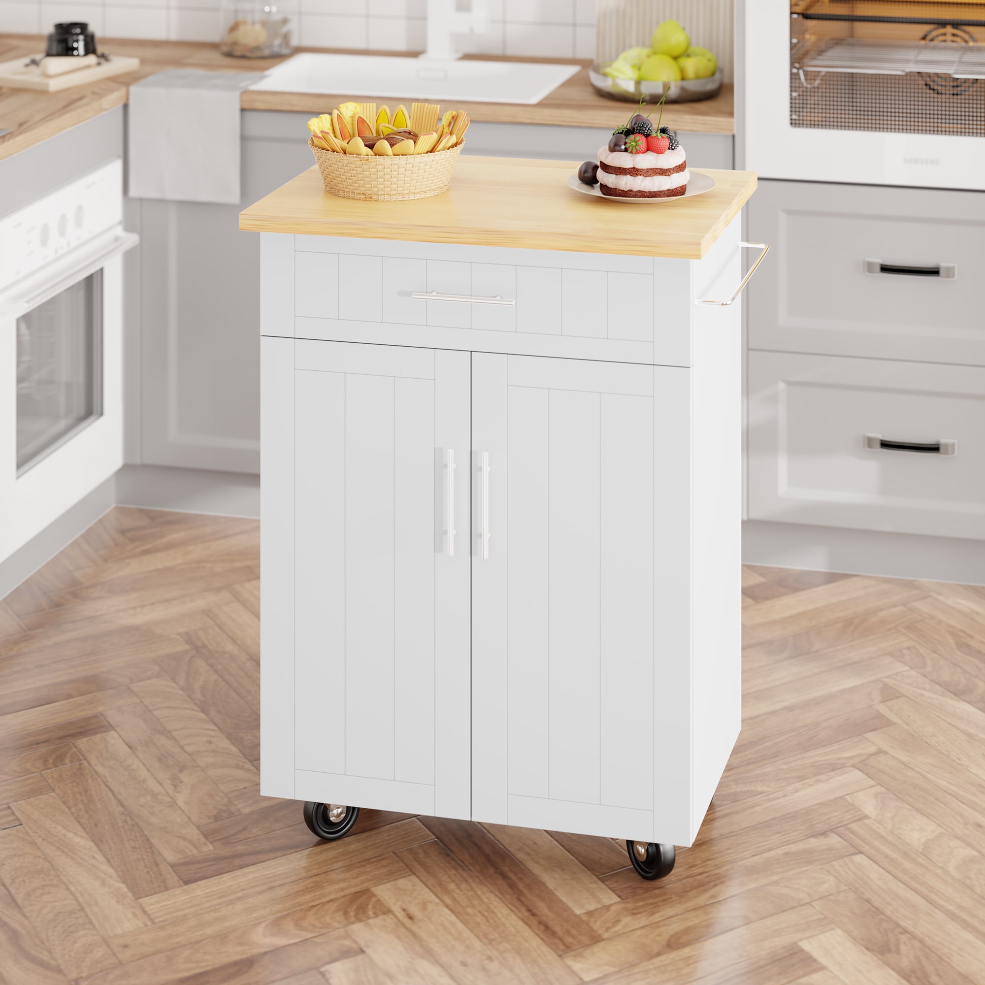 Walsunny Kitchen Island Cart with Towel Holder, Rolling Kitchen Storage