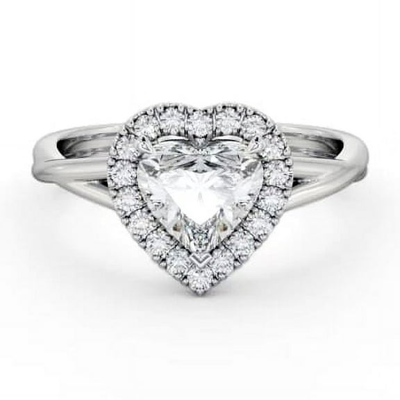 Dash Jewel 2 Ct Heart Cut Solitaire Diamond Ring  Halo Engagement Ring  Crisscross Split Shank  14K White Gold Plated  Lab Created  Perfect Gift