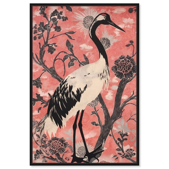 Heron's Flowered Path Canvas Bird Maximalist by Art Remedy, Black Frame, 10" x 15"