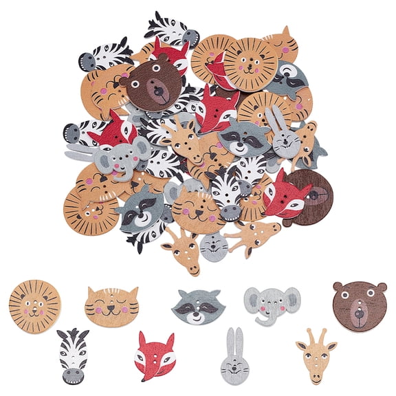 2 Bags Printed Wood Buttons Animal 2-Hole Mixed Color 20 -30x14.5 -30x2mm Hole: 1.2 -1.5mm 50pcs/bag