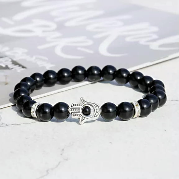 EOEMY 8mm 7 Chakra Men'S Hematite Natural Stone Lion Buddha Beaded Charm Bracelet Gift-506-21-A