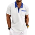 thumbnail image 2 of Men's Top Solid Color Casual Waffle Knit Short Sleeved Half Zipper Stand Collar Shirt White M, 2 of 8