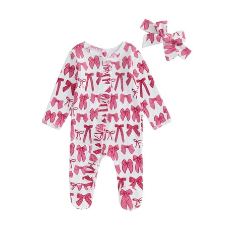 

Loalirando Baby Girl Zip Up Jumpsuit Bow/Floral Footie Ruffled Romper Socks