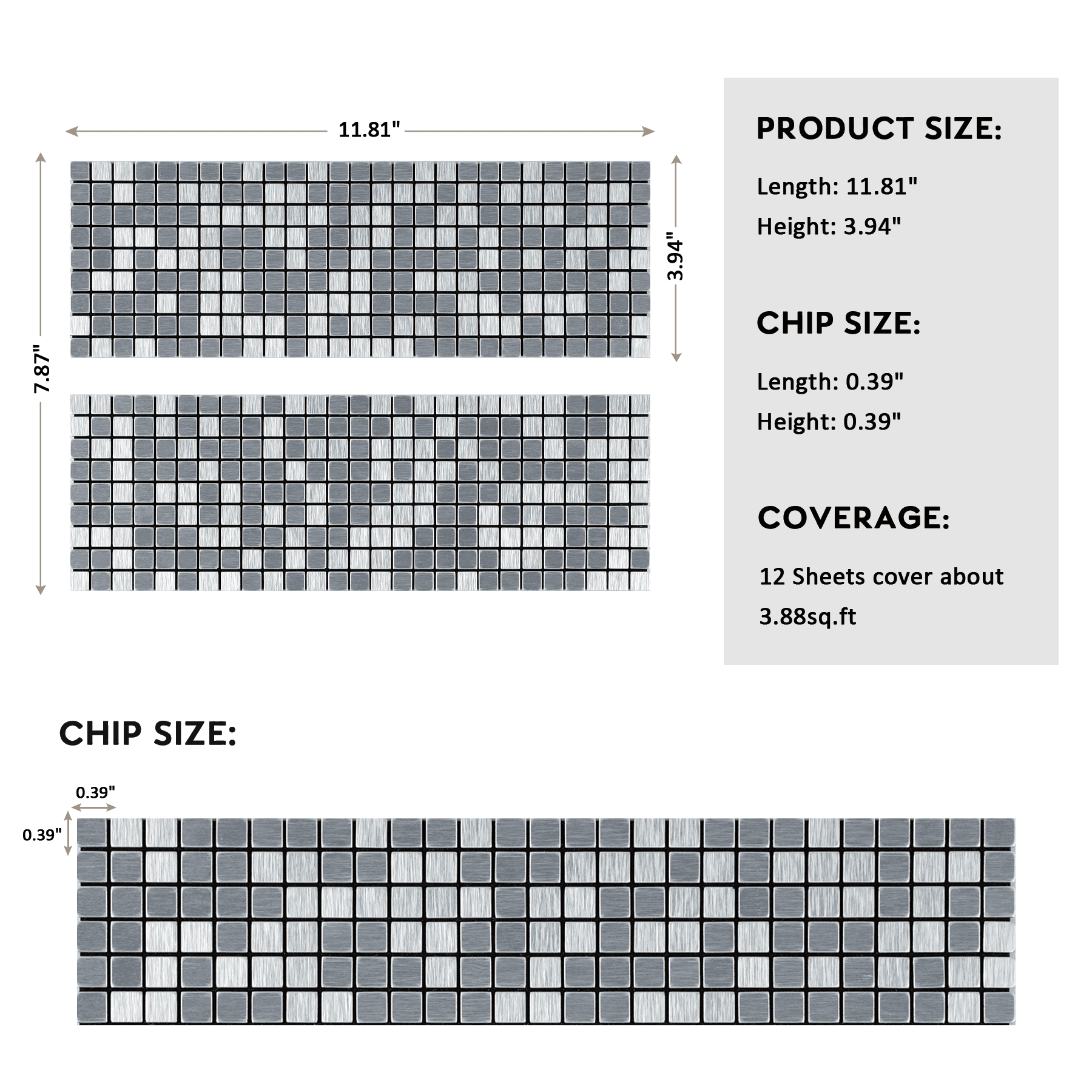 12-Sheet Peel and Stick Backsplash Tiles, Silver Aluminum Mosaic 3D Self-Adhesive Wall Tiles Stick on Backsplash for Kitchen Bathroom Fireplace