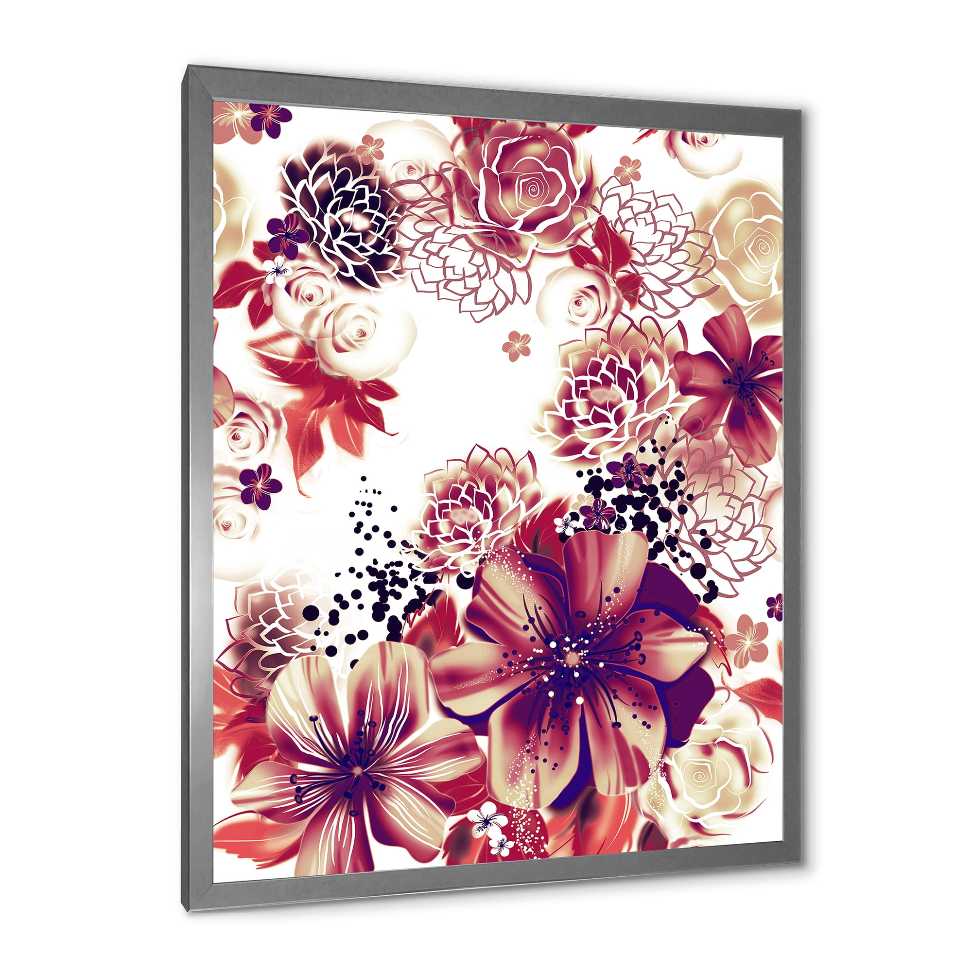 Designart 'Yellow and Pink Flowers Retro' Traditional Framed Art Print