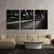 wall26 - 3 Piece Canvas Wall Art - Urban Roads at Night,Black and Withe - Modern Home Art Stretched and Framed Ready to Hang - 24"x36"x3 Panels