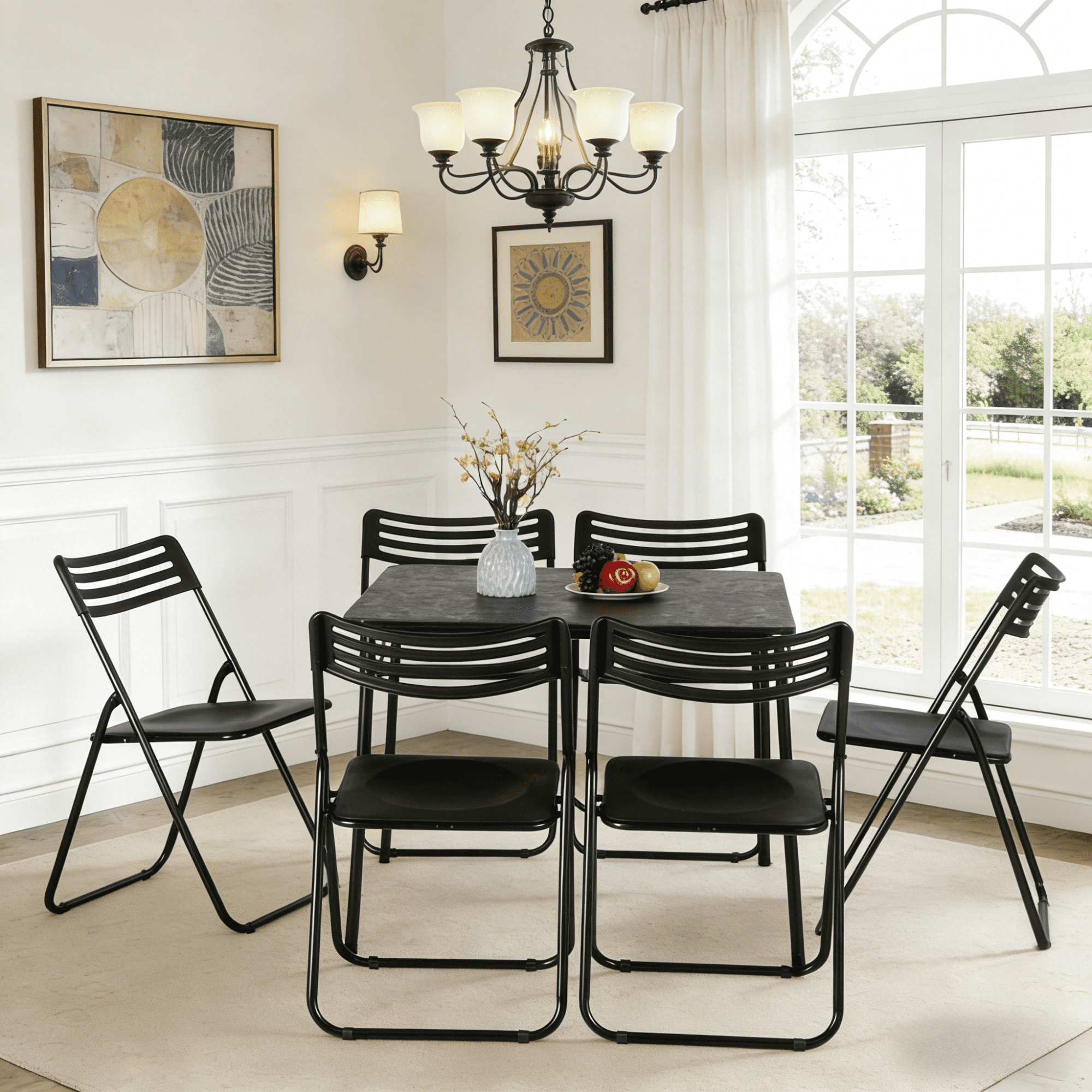 Gewnee 32 Inch Square Folding Table,No Assembly Portable Table,PVC Top with Metal Frame for Dining Room, Living Room, Office & Camping,Black