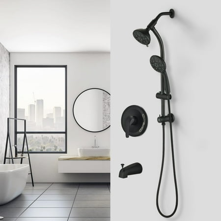 

PROOX 7-Function Dual Head Shower Faucet Drill-Free slide bar combo Bathtub Spout Included Valve