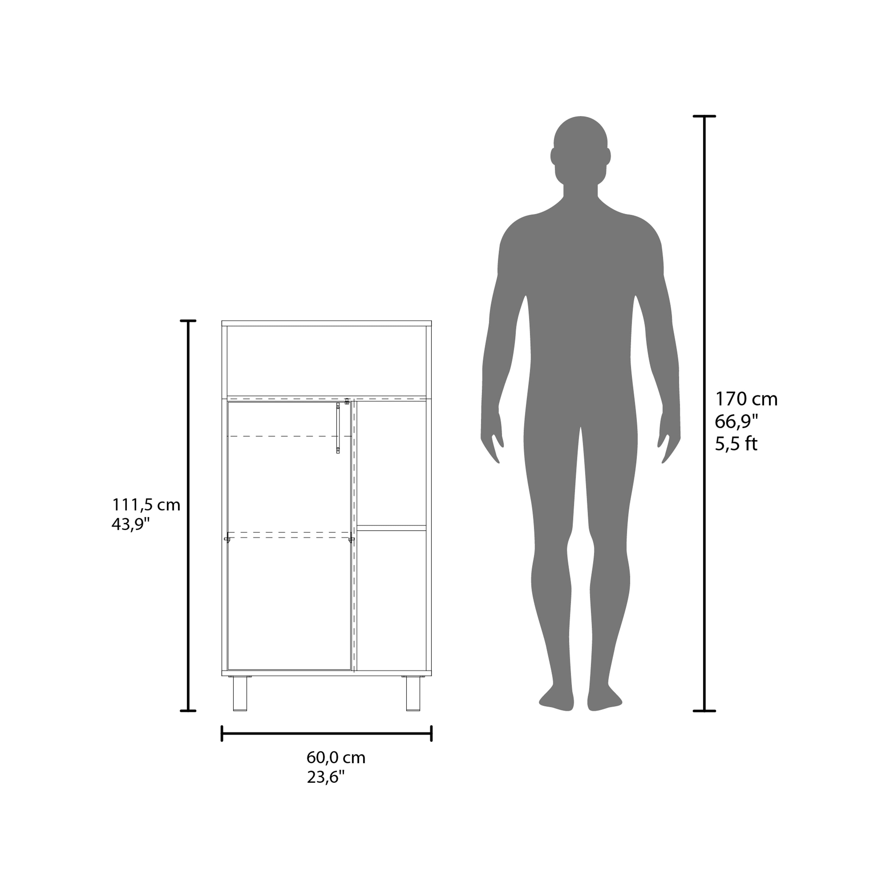 Base Cabinet, 1 Door, 3 Shelves, 4 Legs, White