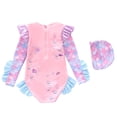 thumbnail image 3 of Tiijoy Toddler Girls Swimsuit UPF 50+ Cartoon Ruffle Long Sleeve Rash Guard Bathing Suit with Swim Cap, Sizes 3-14, 3 of 3