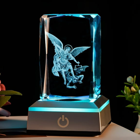 Crystal Cube - 3D Laser Engraved Color Changing LED Light Base | Premium Home Desk Decor,Night Light & Paperweight，Style 8
