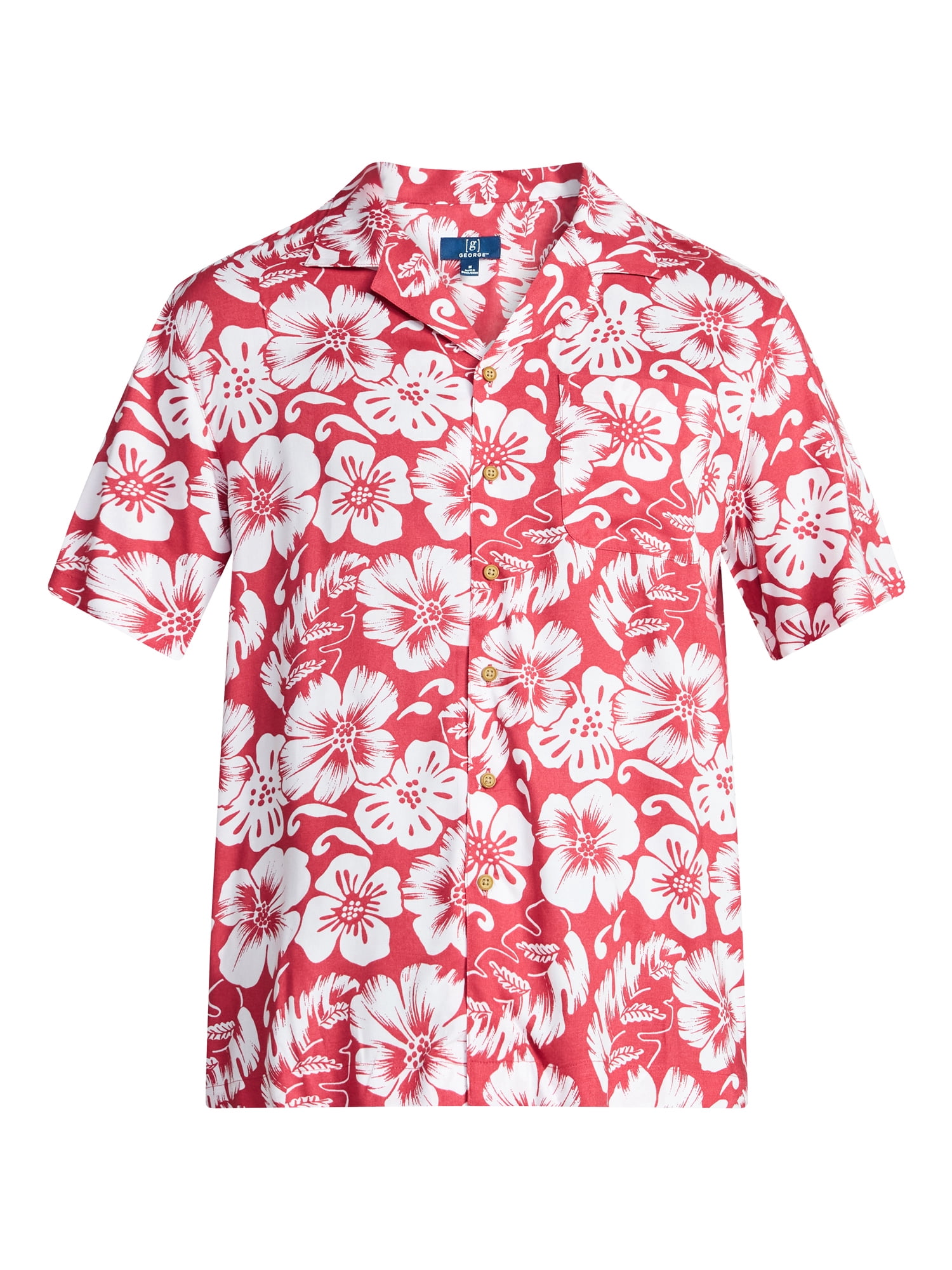 George Men's Relaxed Fit Printed Camp Shirt with Short Sleeves, Sizes S-3XLT