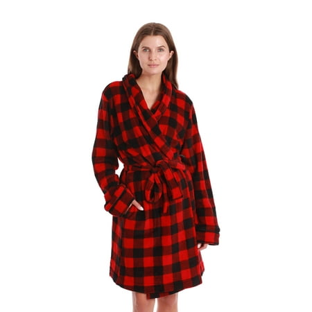 Just Love Women's Printed Plush Robe - Soft, Warm Bathrobe for Comfortable Lounging (Buffalo Plaid - Red, 2X)