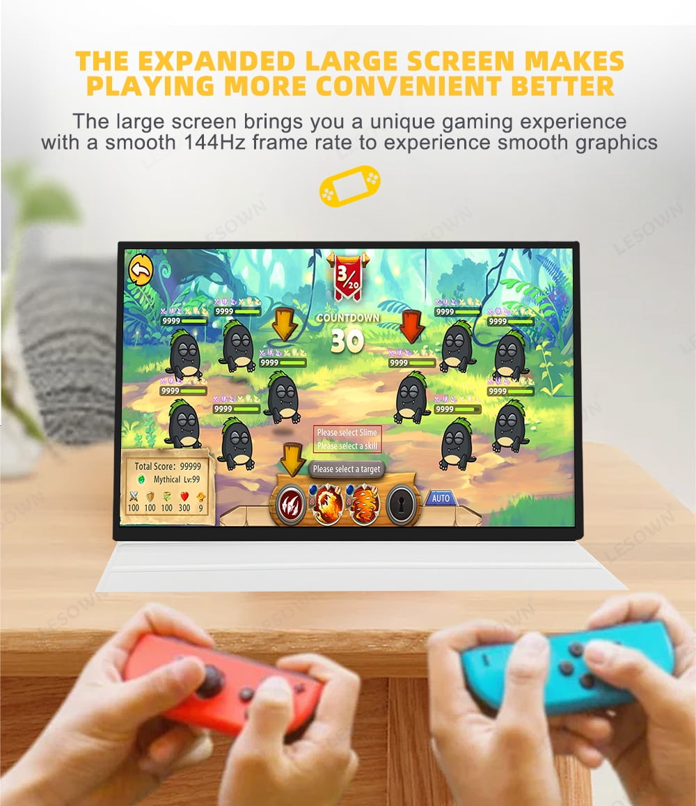 LESOWN 16 Inch 144HZ Gaming Monitor 2560x1600 100%sRGB Ultra-wide16:10 Auxiliary Screen PC Extended Display Built-in Speakers for Laptop PC Switch Phone