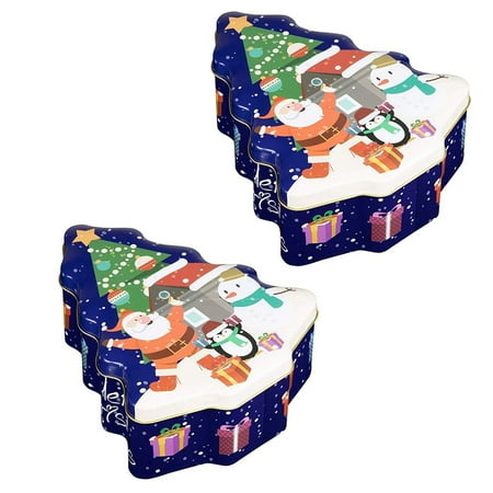 The Tin Lids Christmas Juvale Christmas Tin Gift Box - 2-Set Tree-Shaped Cookie Candy Storage Containers with Lids for Confectioneries, Holiday Decor, Blue with Gold Lining, 6 x 7.25 x 2.6 Inches ()