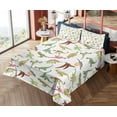 thumbnail image 4 of Ambesonne Dino Emoji Fitted & Top Sheet Set with Shams, Pastel Dinosaur Print, White Green and Rust, 4 of 5