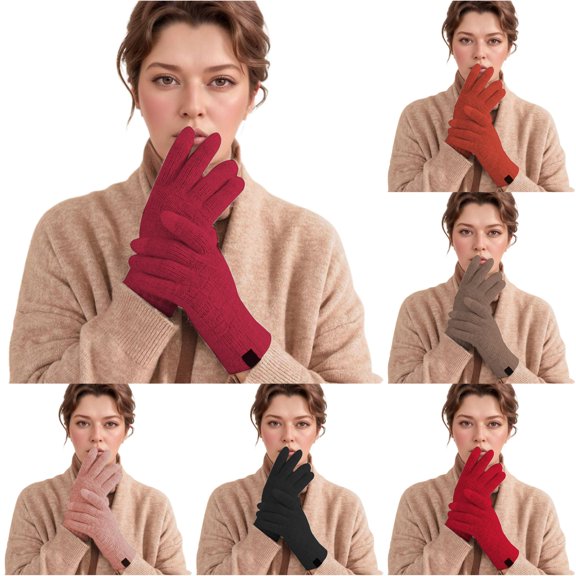 Daznico Plaid Pattern Knitted Touchscreen Gloves Thickened Lined Thermal Warm Hand Warmers for Daily Wear and Cold Weather Outdoor Activities