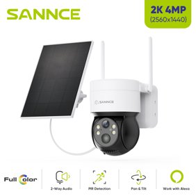 SANNCE Solar Security Cameras Wireless Outdoor, 4MP PT Security Camera Powered for Home Security, 360&deg;PTZ Surveillance Camera with Solar Panel, Color Night Vision, 2 Way Audio, Motion Detection