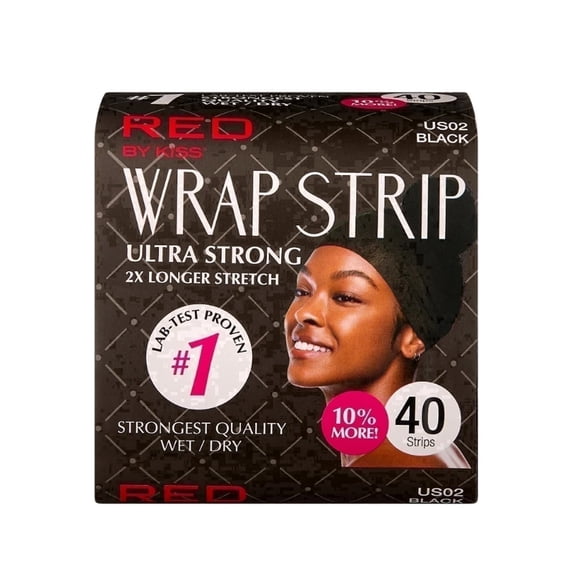 Red by Kiss Hair Wrapping Strip, Ultra Strong 2X Longer Stretch, 40 Strips, Suitable for Wet/Dry Hair, Black, 3.5 inch (1 PACK)